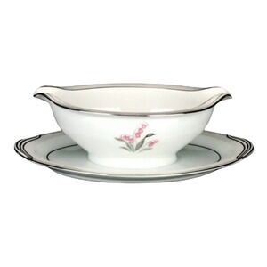 Noritake Crest 5421 Gravy Boat w/ Underplate Lily of the Valley